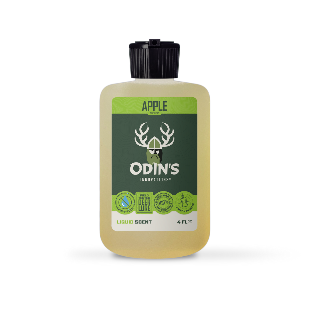 Odin’s Apple Deer Attractant & Cover Scent – Liquid, 7-day rainproof synthetic apple lure for deer hunting