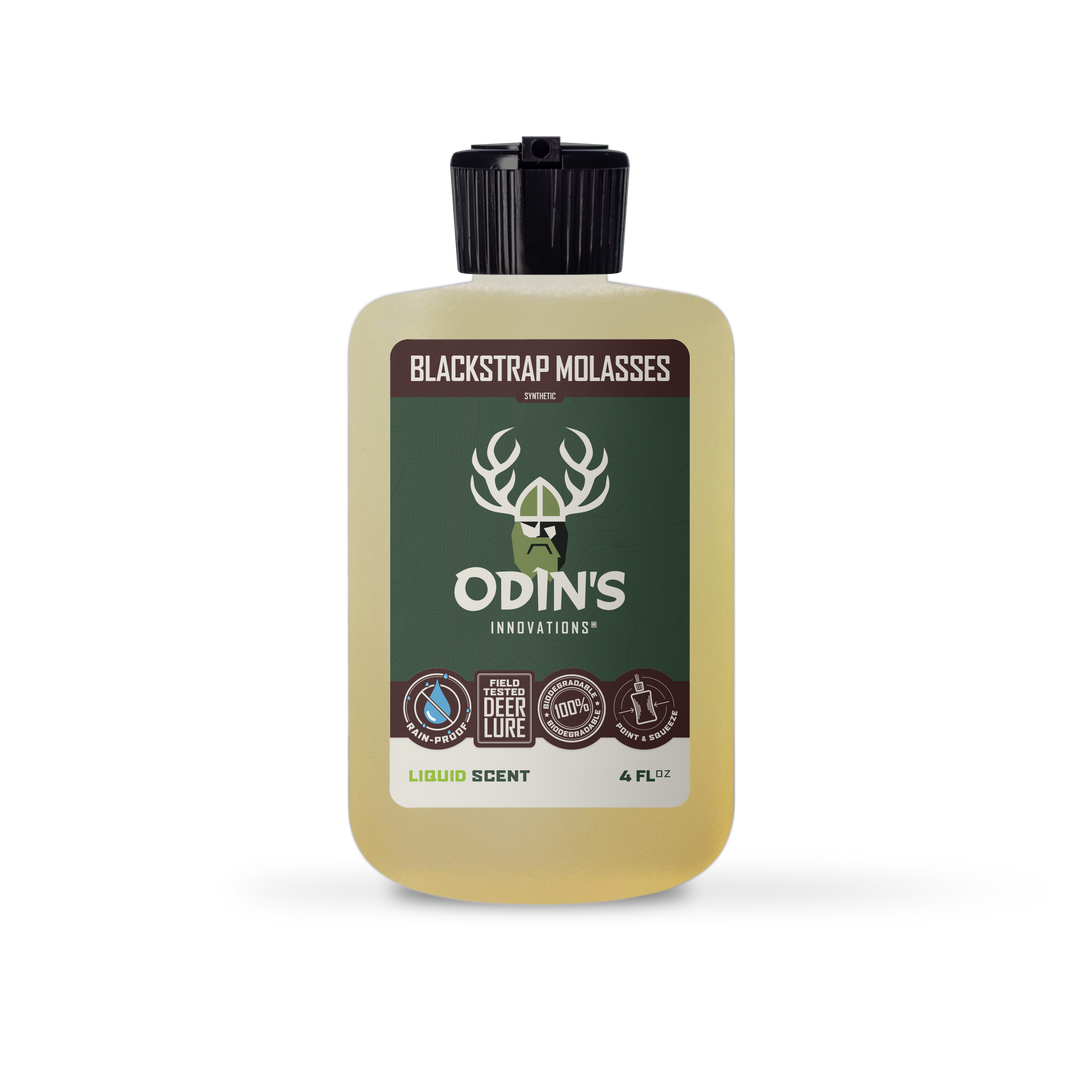 Odin’s Blackstrap Molasses Deer Attractant & Cover Scent – Liquid, 7-day weatherproof synthetic molasses lure for deer, hogs, and bears