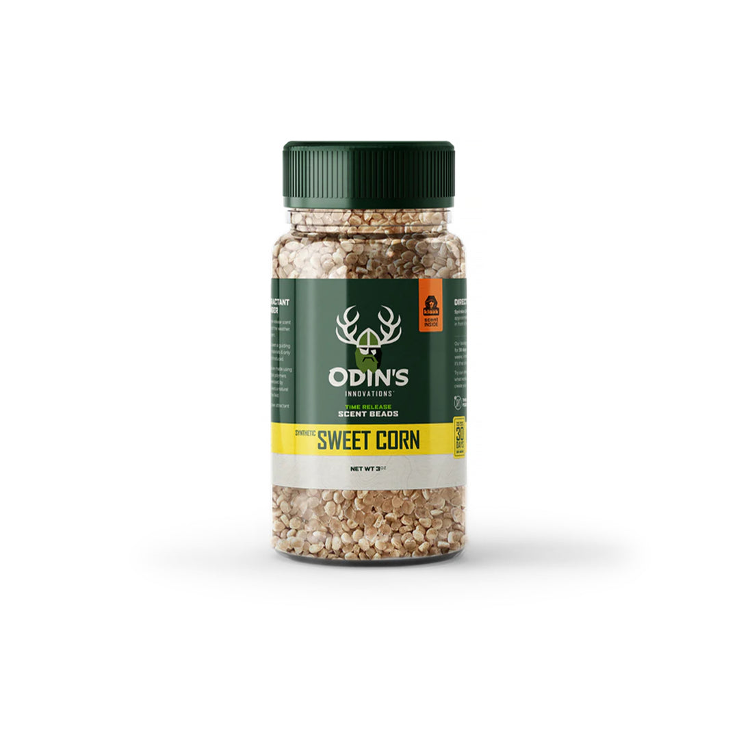 Odin’s 3 oz Sweet Corn Deer Scent Beads – synthetic sweet corn attractant that consistently draws deer and game