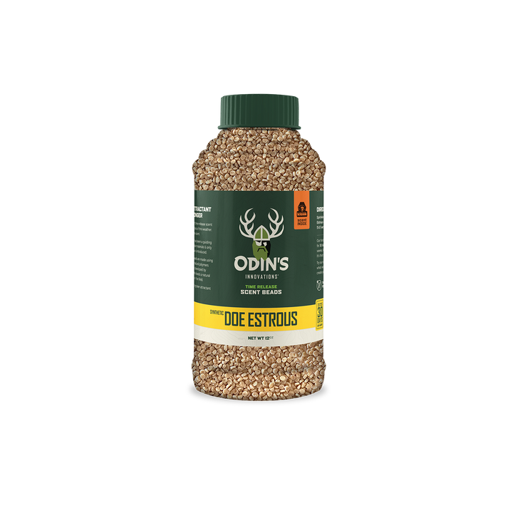 Odin’s 12 oz Doe Estrus Scent Beads – long-lasting synthetic estrus lure that consistently draws bucks during peak rut