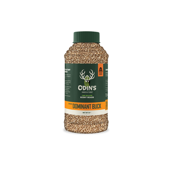 Odin’s 12 oz Dominant Buck Scent Beads – long-lasting synthetic scent that mimics mature buck presence to dominate scrapes