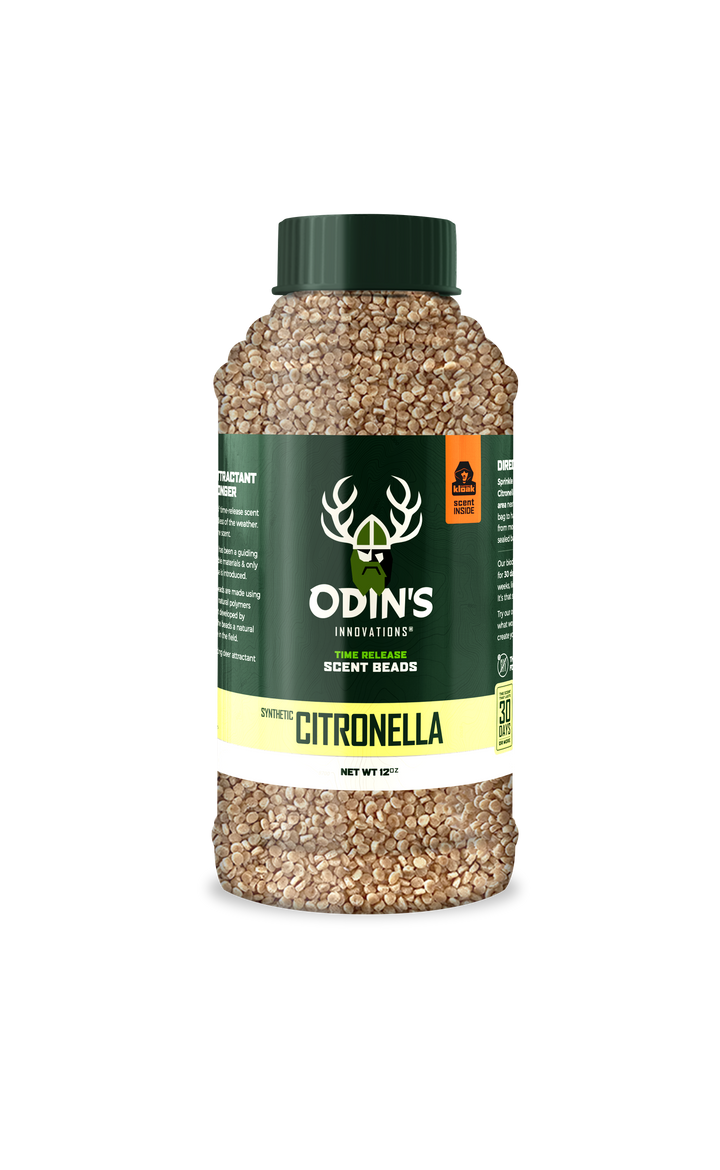 Odin’s 12 oz Citronella Scent Beads – long-lasting synthetic citronella repellent that deters mosquitoes and supports a stealthy hunt