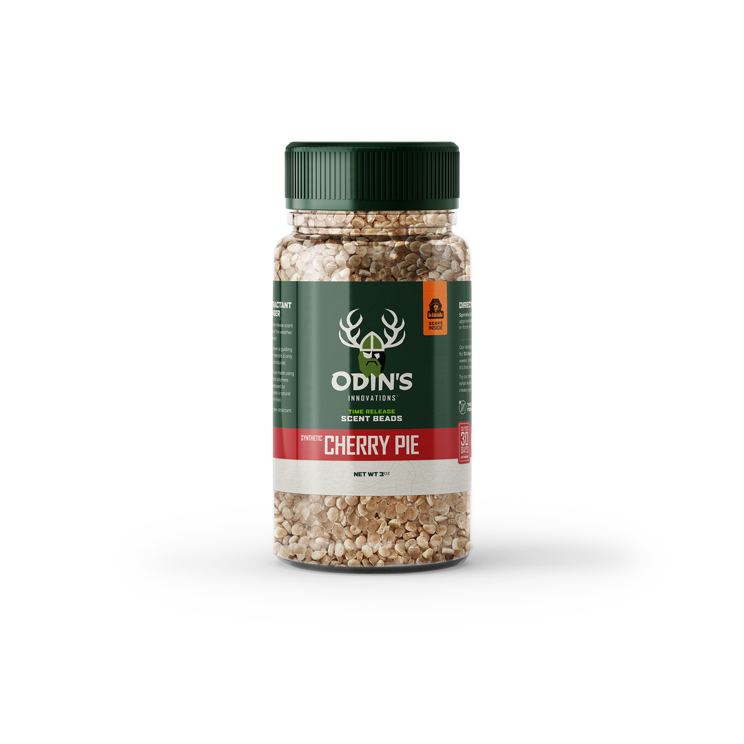 Odin’s 3 oz Cherry Pie Attractant Scent Beads – sweet dessert-scent synthetic lure for deer, hogs, and bears