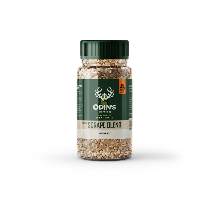 Odin’s 3 oz Scrape Blend Scent Beads – synthetic rut-attractant to boost scrape activity and trigger buck territory responses during peak hunting season