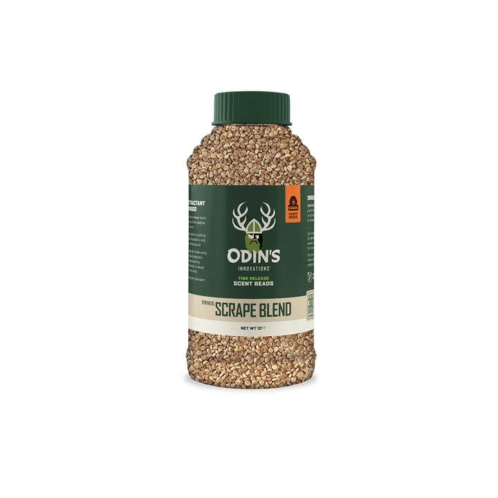 Odin’s 12 oz Scrape Blend Scent Beads – long-lasting synthetic rut blend to maintain active scrapes during pre-rut bow season and rut
